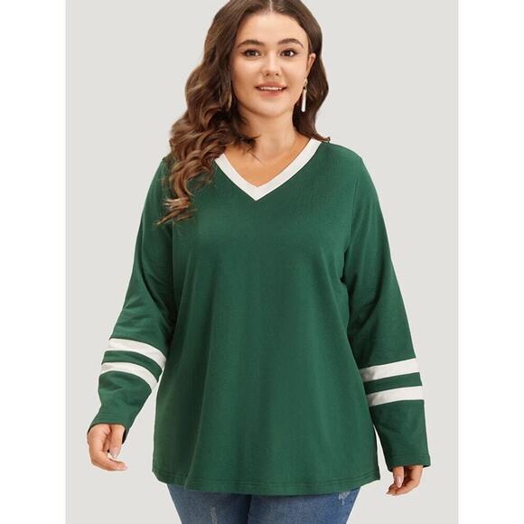 2/$25 Size 12 •  Large • BloomChic • Striped Contrast V Neck Sweatshirt - Picture 3 of 7